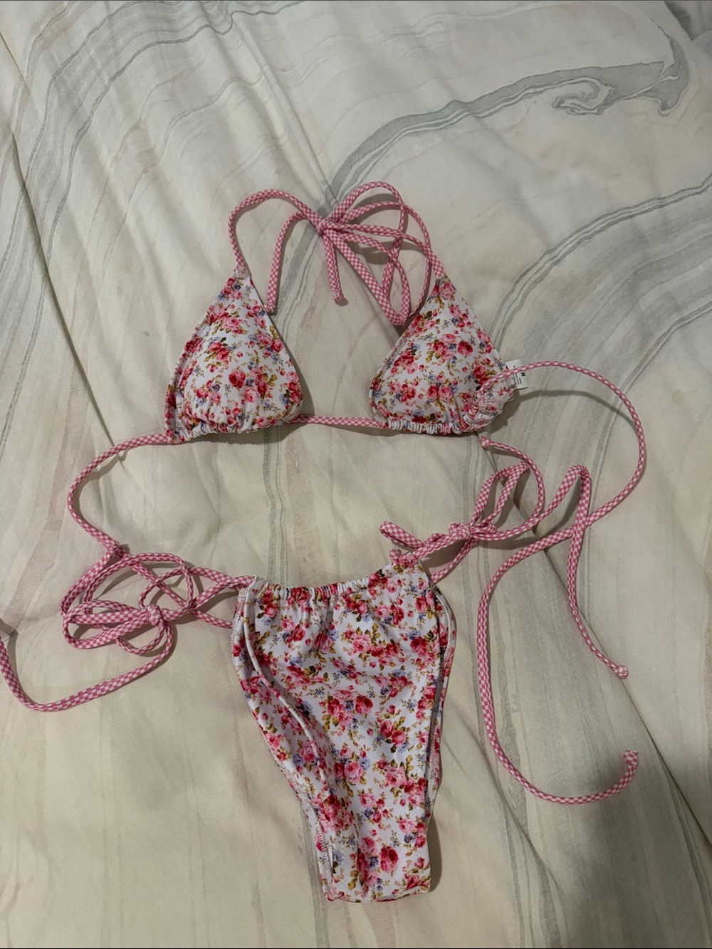 Strawberry Milk Mob Pink Floral Tie Bikini